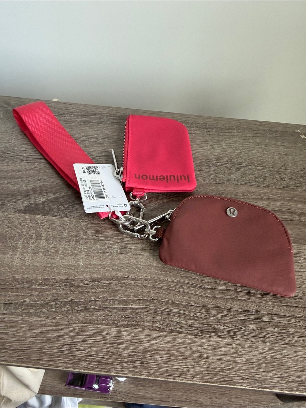 lululemon Pink Wristlet brand new Keychain with Brown Pouch